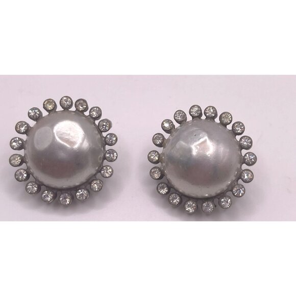 Nettie Rosenstein Jewelry - Vintage Nettie Rosenstein Faux Pearl Earrings With Rhinestone Halo